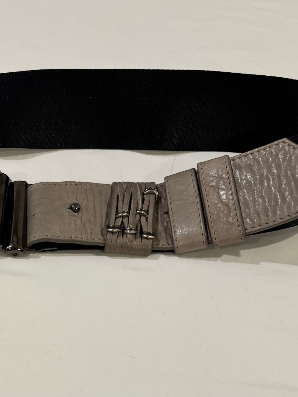 PENNYBLACK Italian Leather & Elastic Wide Cinch Belt | Taupe / Black Size L